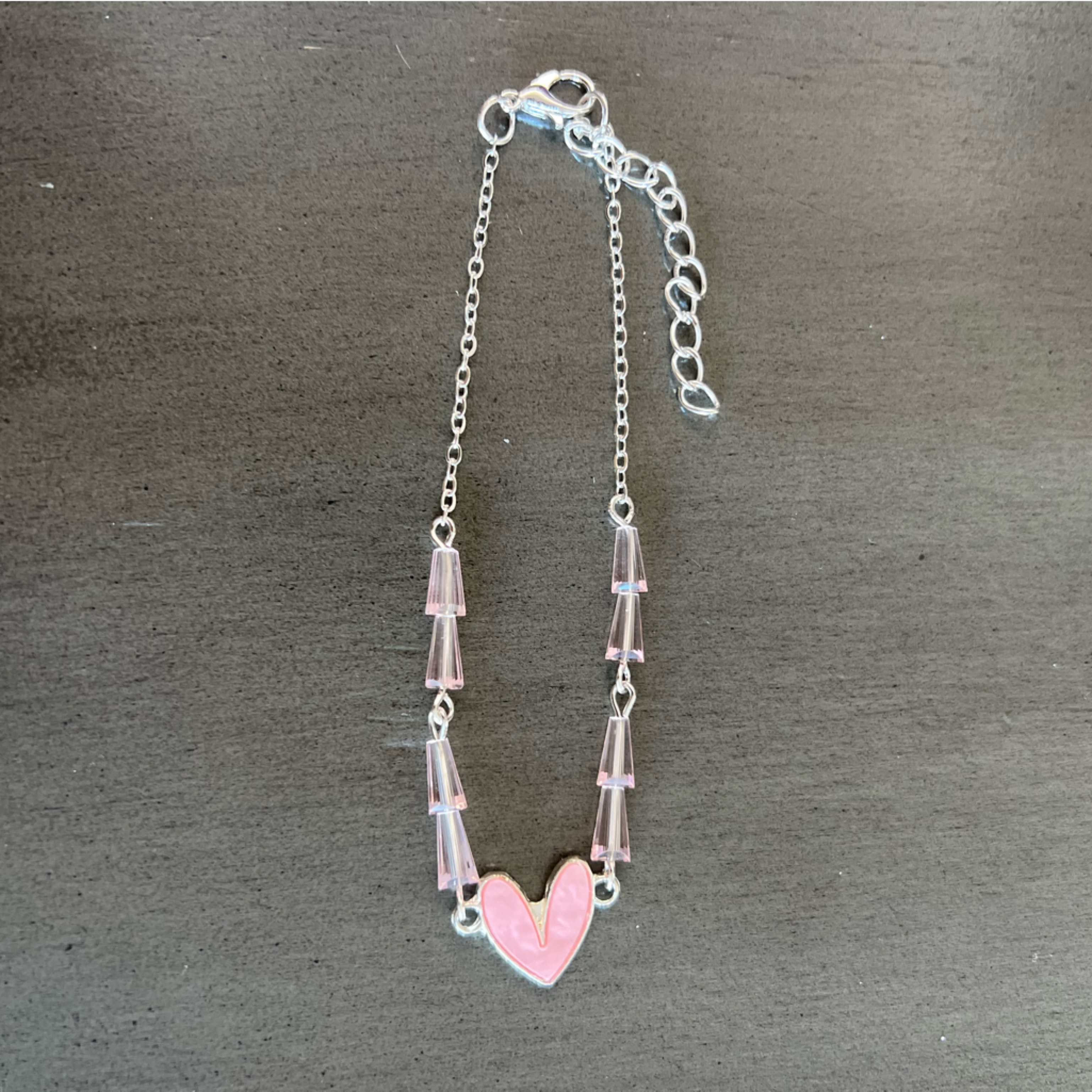 Silver Pink Mop Heart Barrel Bead Chain Link Lobster Claw Ankle Anklet Bracelet